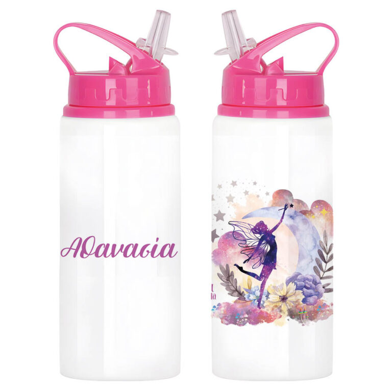 Μπουκάλι νερού με καλαμάκι λευκό “Μωβ Νεράιδα”