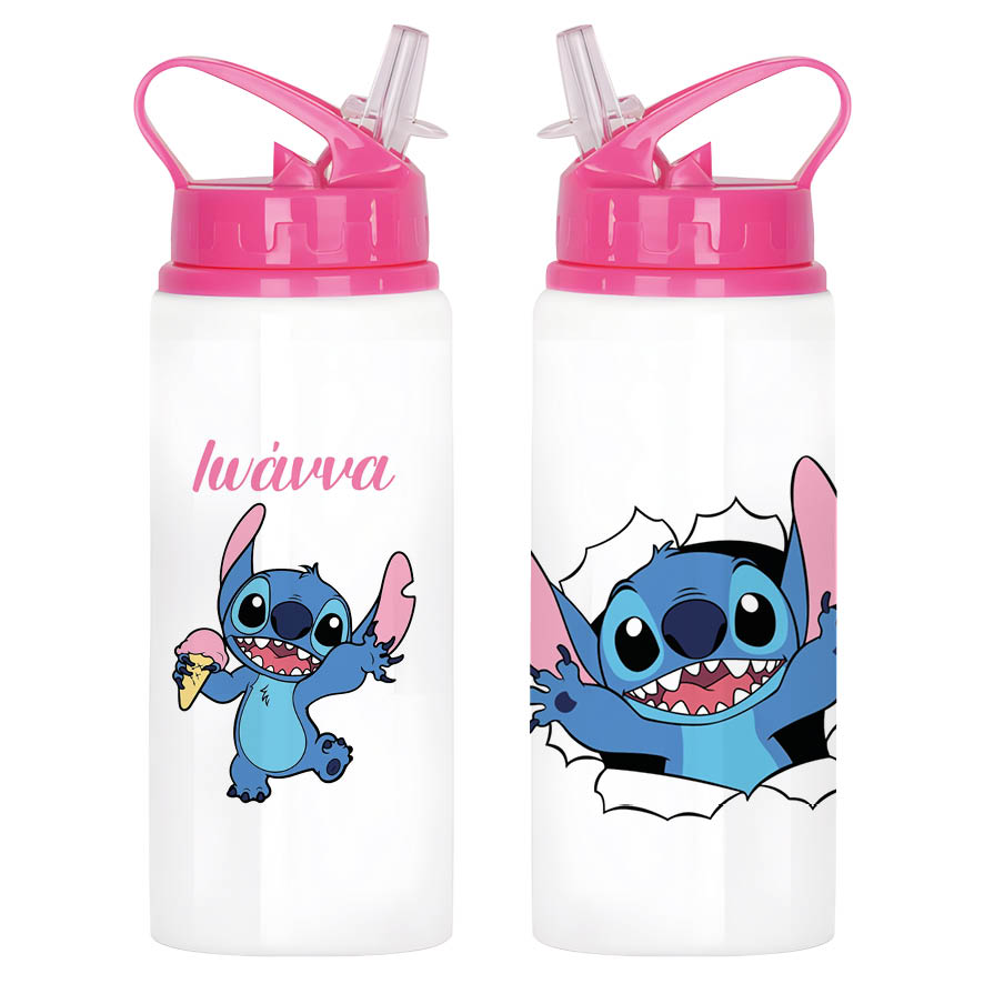 Μπουκάλι νερού με καλαμάκι λευκό “Stitch”