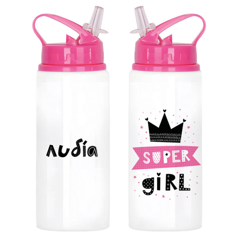 Μπουκάλι νερού με καλαμάκι λευκό “Super Girl”