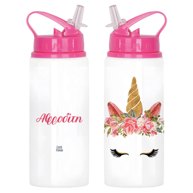 Μπουκάλι νερού με καλαμάκι λευκό “Unicorn face”