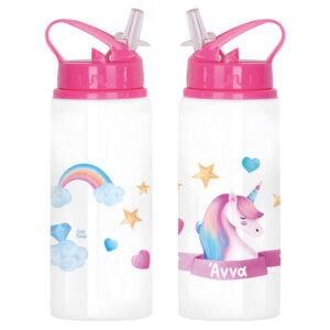 Μπουκάλι νερού με καλαμάκι λευκό “Unicorn pink”