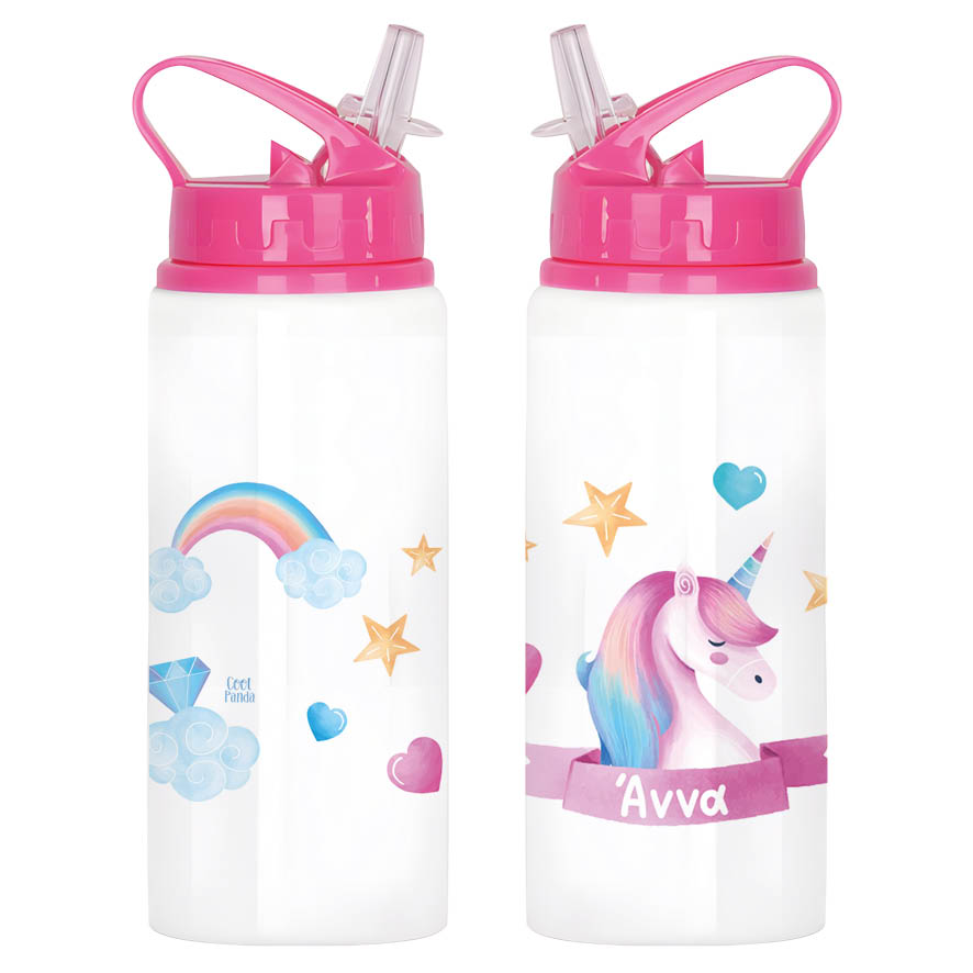 Μπουκάλι νερού με καλαμάκι λευκό “Unicorn pink”