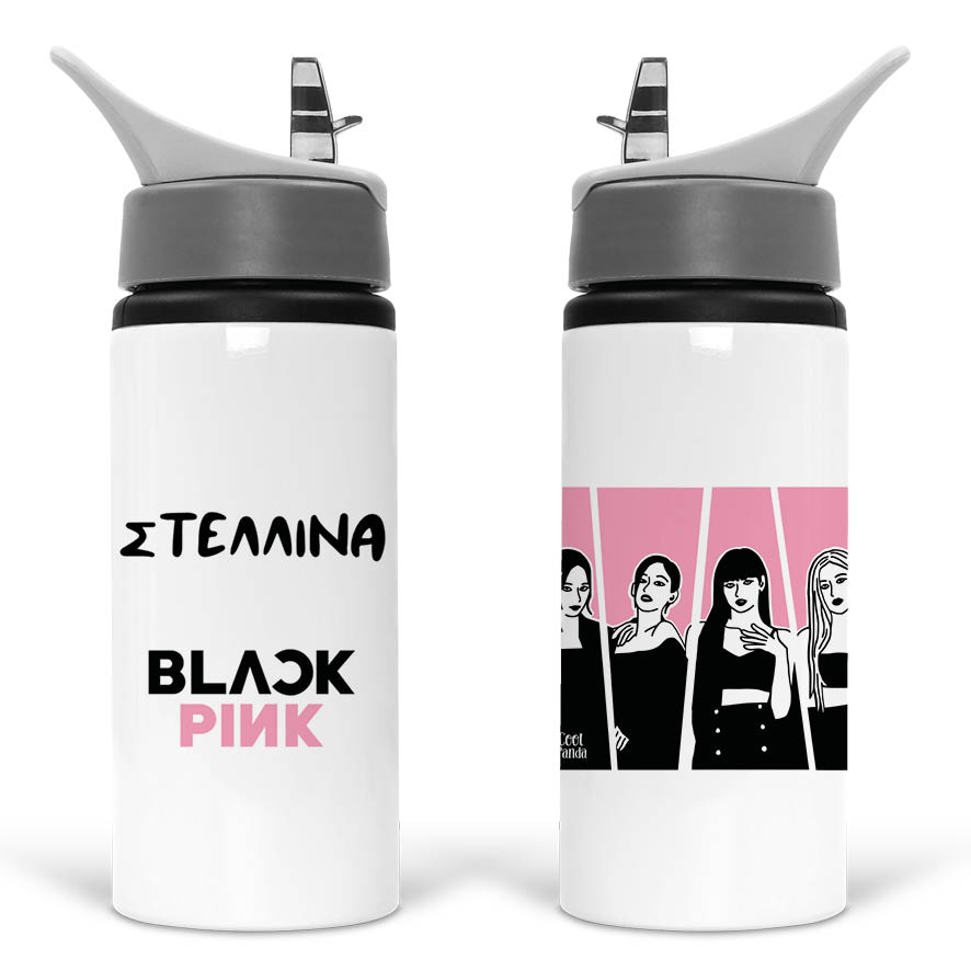 Μπουκάλι νερού με καλαμάκι λευκό “Black Pink”