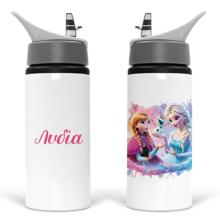 Μπουκάλι νερού με καλαμάκι λευκό “Frozen Elsa & Anna”