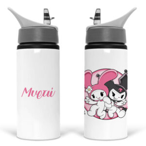 Μπουκάλι νερού με καλαμάκι λευκό “Kuromi”