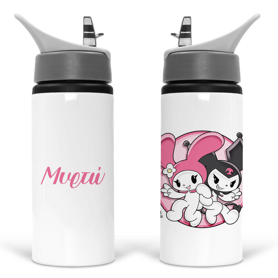 Μπουκάλι νερού με καλαμάκι λευκό “Kuromi”