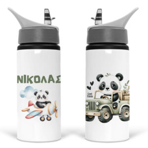 Μπουκάλι νερού με καλαμάκι λευκό “Panda”