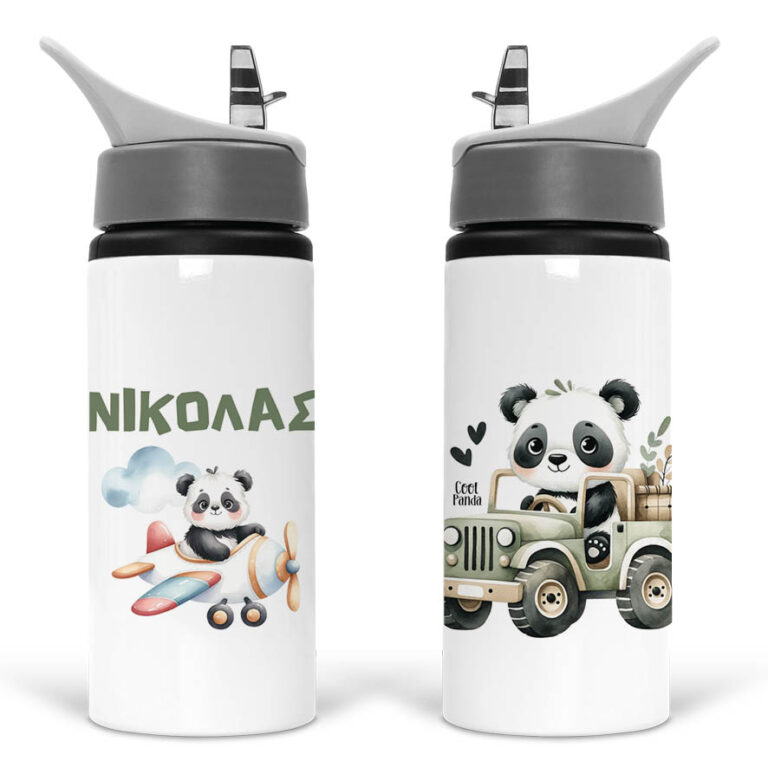 Μπουκάλι νερού με καλαμάκι λευκό “Panda”