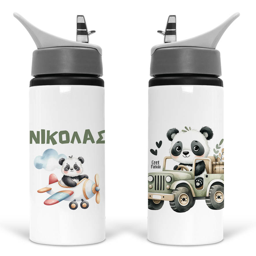 Μπουκάλι νερού με καλαμάκι λευκό “Panda”