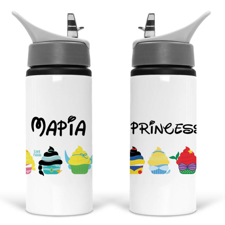 Μπουκάλι νερού με καλαμάκι λευκό “Πριγκίπισσες Cupcake”