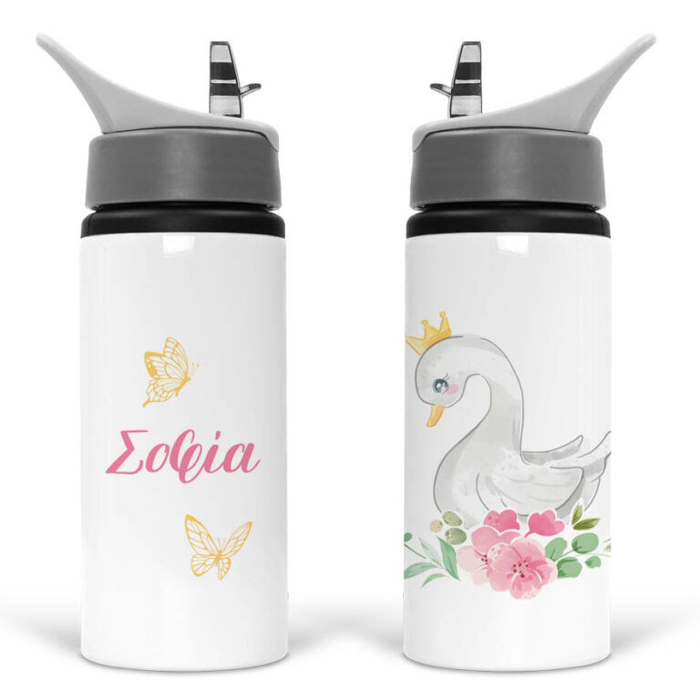 Μπουκάλι νερού με καλαμάκι λευκό “Κύκνος”