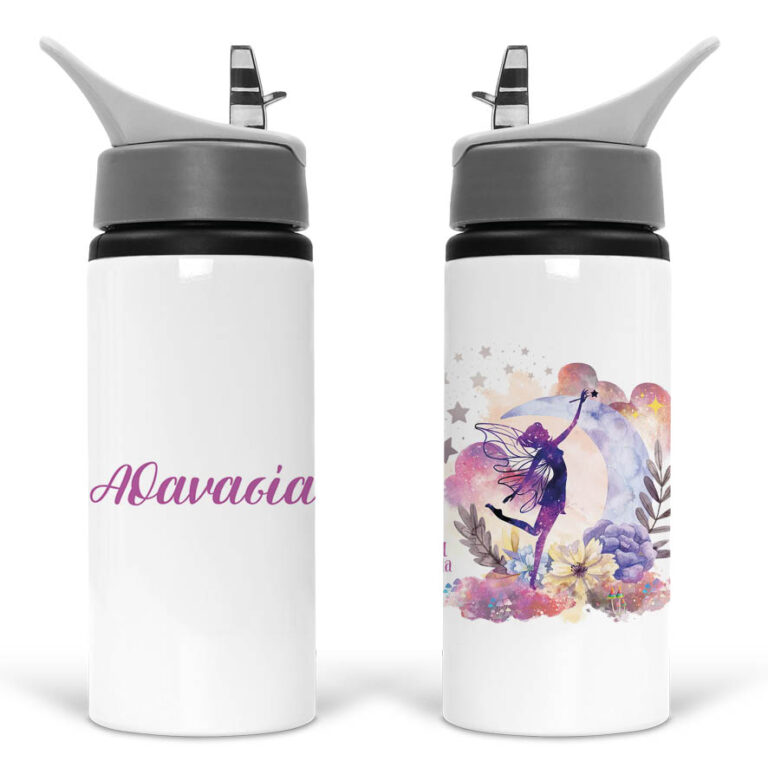 Μπουκάλι νερού με καλαμάκι λευκό “Μωβ Νεράιδα”