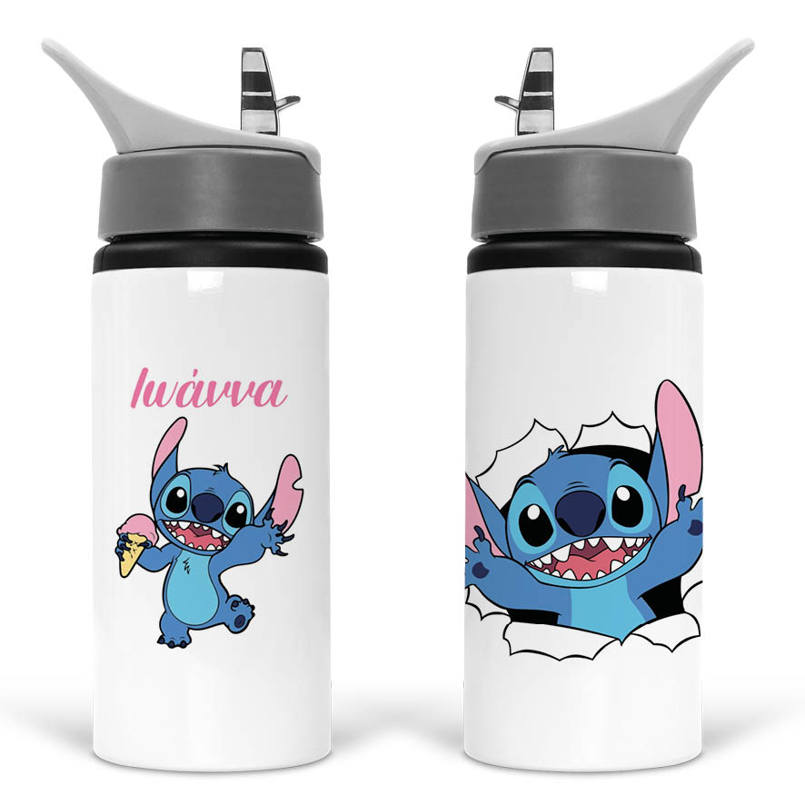 Μπουκάλι νερού με καλαμάκι λευκό “Stitch”