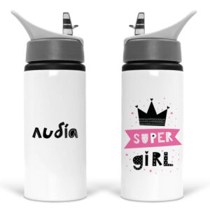 Μπουκάλι νερού με καλαμάκι λευκό “Super Girl”