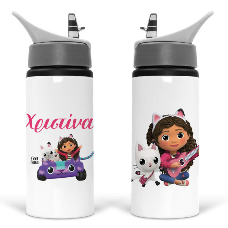 Μπουκάλι νερού με καλαμάκι λευκό “Το κουκλόσπιτο της Gabby”