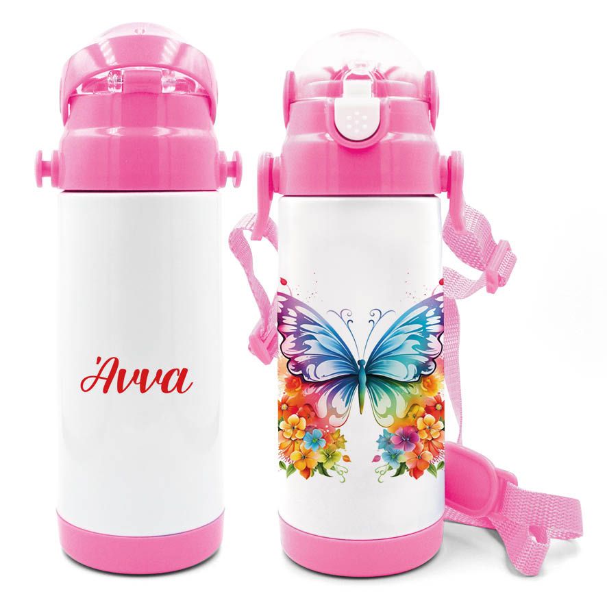 Μπουκάλι νερού θερμός με καλαμάκι “Floral Πεταλούδα”