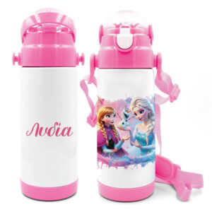Μπουκάλι νερού θερμός με καλαμάκι “Frozen Elsa & Anna”