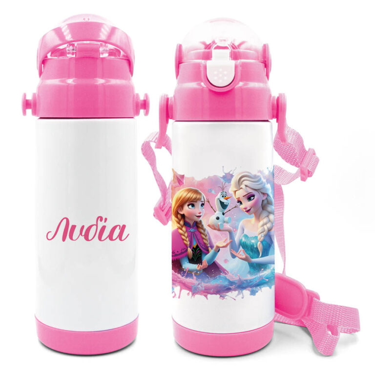 Μπουκάλι νερού θερμός με καλαμάκι “Frozen Elsa & Anna”