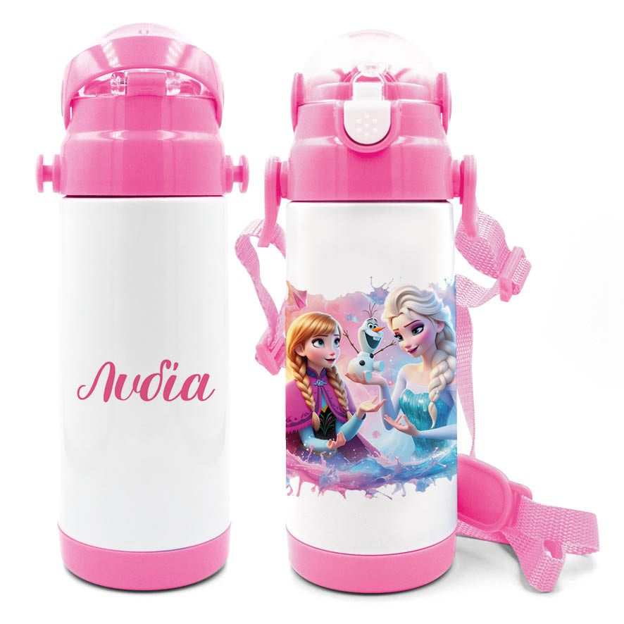 Μπουκάλι νερού θερμός με καλαμάκι “Frozen Elsa & Anna”