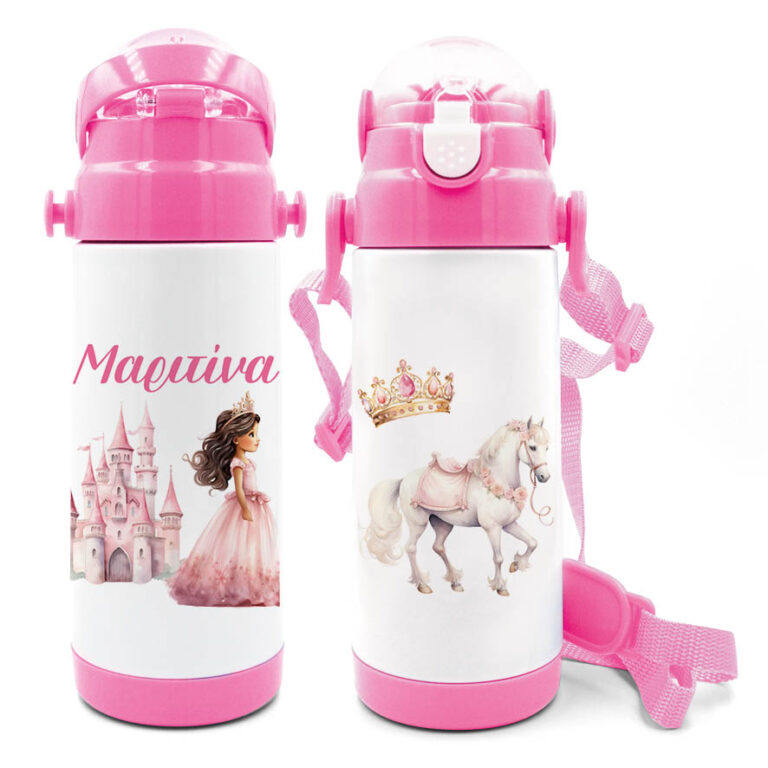 Μπουκάλι νερού θερμός με καλαμάκι “Πριγκίπισσα με κάστρο”