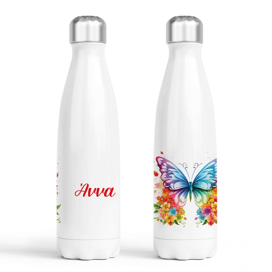 Μπουκάλι νερού θερμός λευκό “Floral Πεταλούδα”