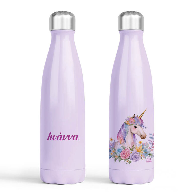 Μπουκάλι νερού θερμός μωβ “Floral Μονόκερος”