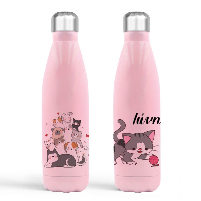 Μπουκάλι νερού θερμός ροζ “Γατούλες και σκυλάκια”