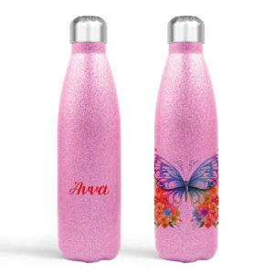 Μπουκάλι νερού θερμός Ροζ Glitter “Floral Πεταλούδα”