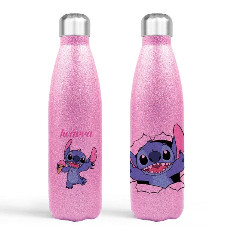 Μπουκάλι νερού θερμός Ροζ Glitter “Stitch”