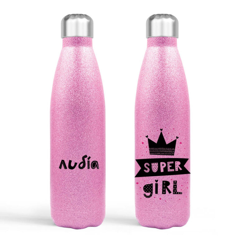 Μπουκάλι νερού θερμός Ροζ Glitter “Super Girl”