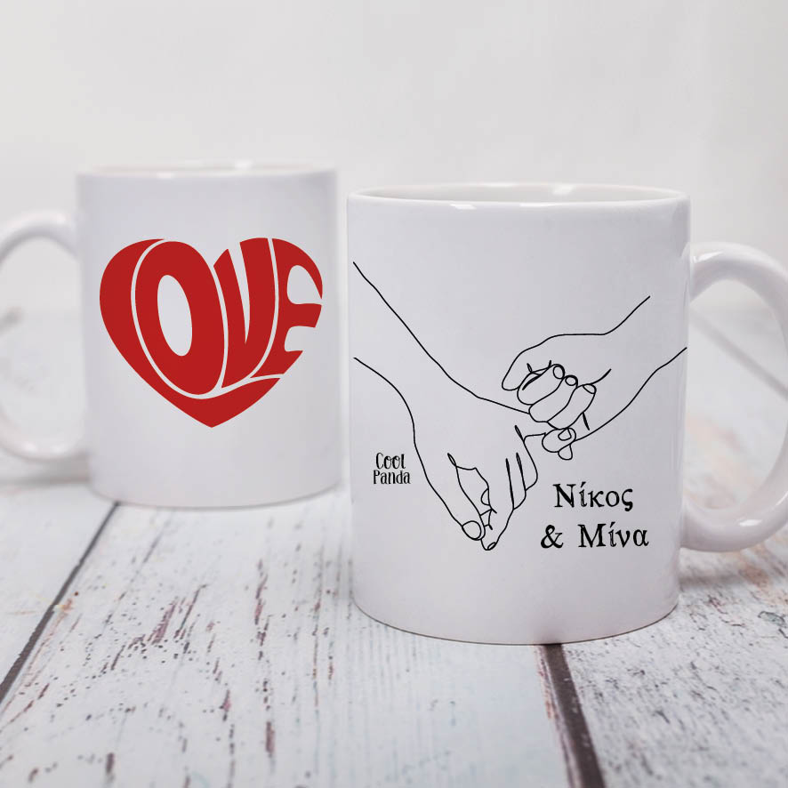 Κούπα “Love” με Σκίτσο Χεριών & Ονόματα