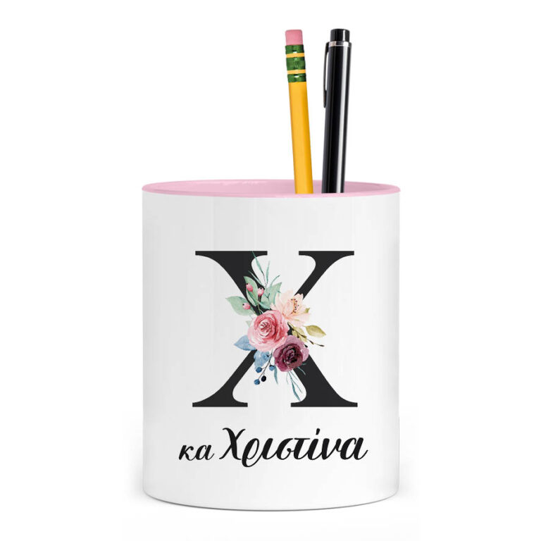 Μολυβοθήκη για τη δασκάλα “Μονόγραμμα pink roses”