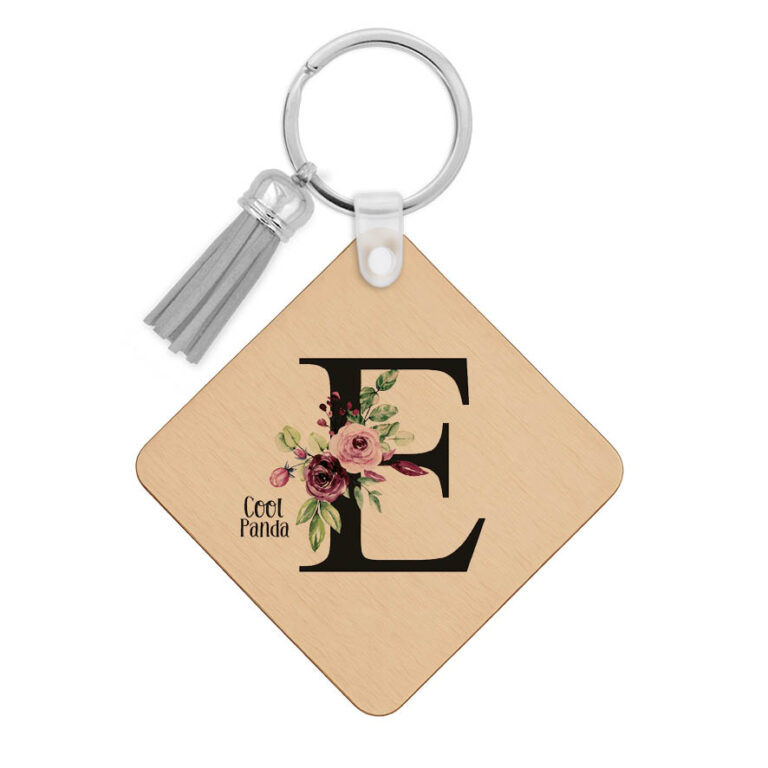 Ξύλινο Μπρελόκ για τη δασκάλα “Mονόγραμμα pink roses”