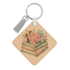 Ξύλινο Μπρελόκ για τη δασκάλα “Βιβλία με λουλούδια”