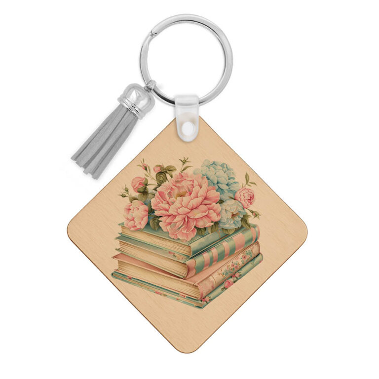 Ξύλινο Μπρελόκ για τη δασκάλα “Βιβλία με λουλούδια”