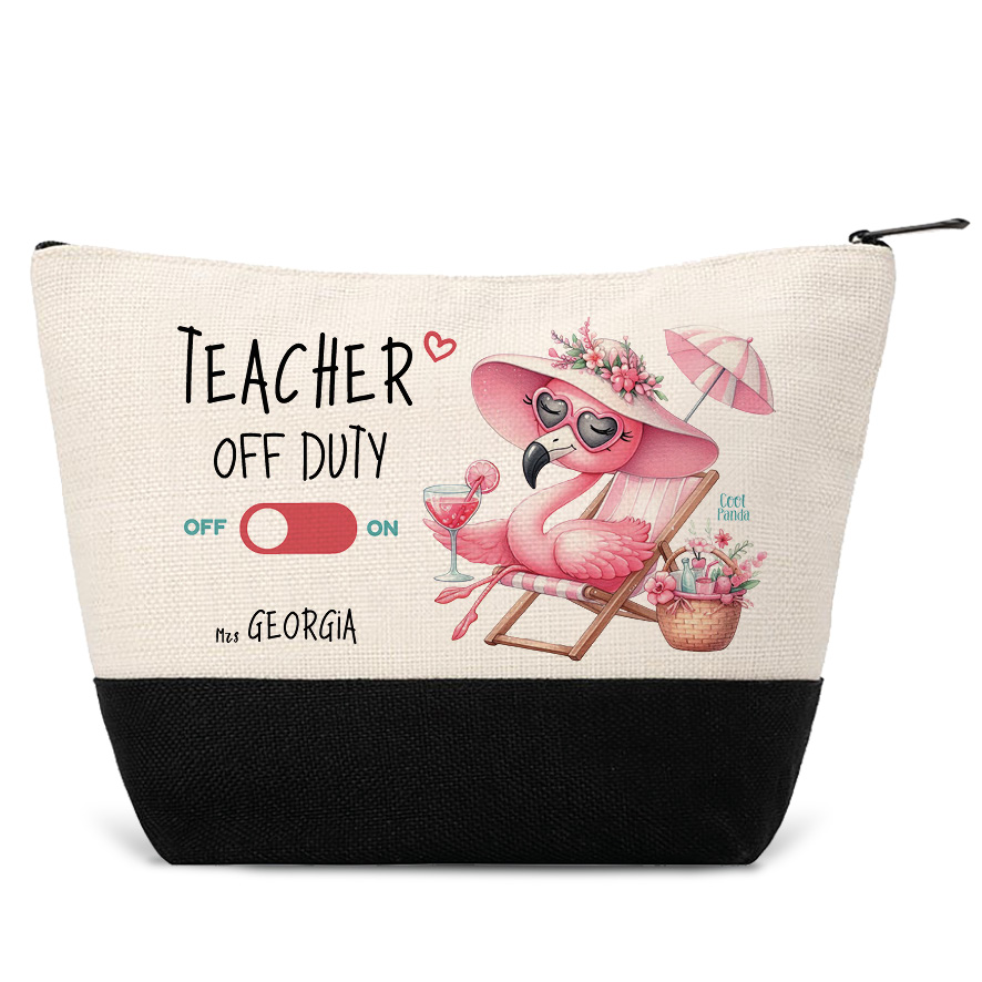Σετ τσάντα θαλάσσης και νεσεσέρ μαύρο “Teacher off duty floral flamingo”