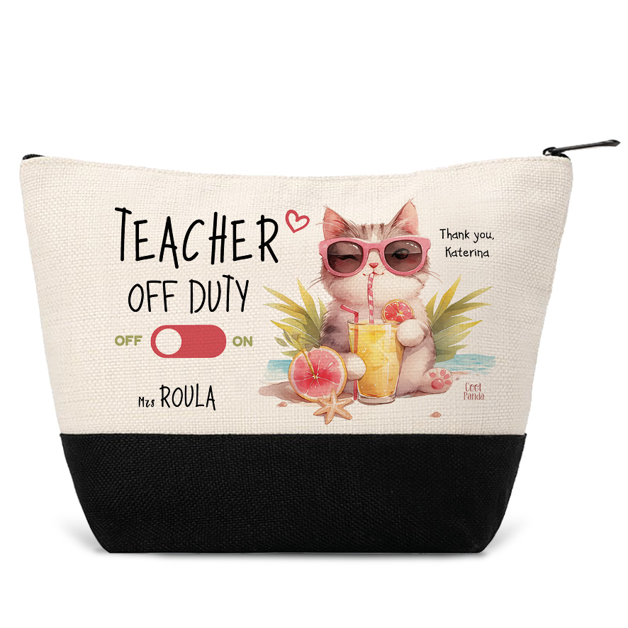 Σετ τσάντα θαλάσσης και νεσεσέρ μαύρο “Teacher off duty Γάτα”