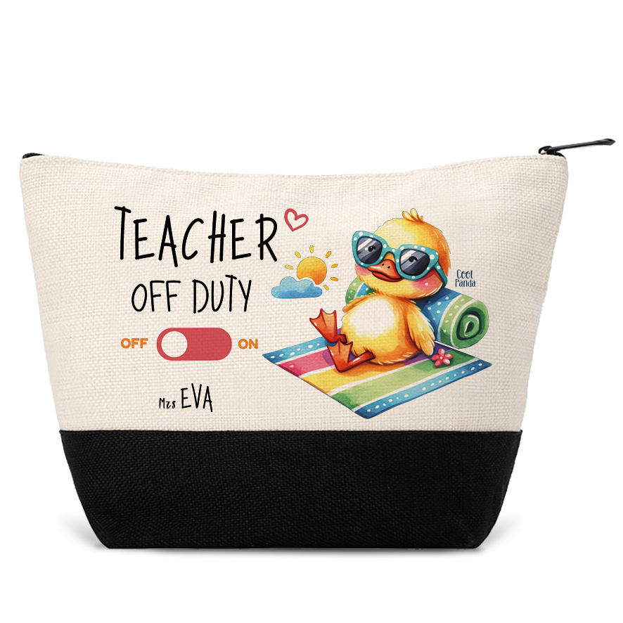 Σετ τσάντα θαλάσσης και νεσεσέρ μαύρο “Teacher off duty Παπάκι”