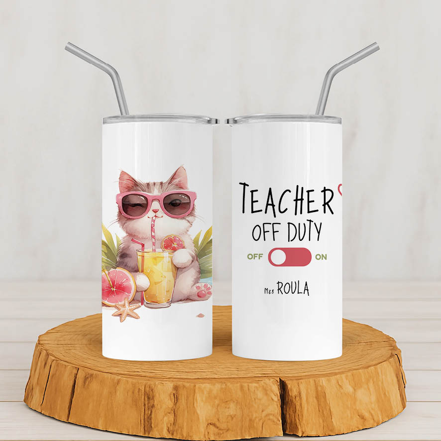 Ποτήρι Θερμός με καλαμάκι 480ml “Teacher off duty Γάτα”