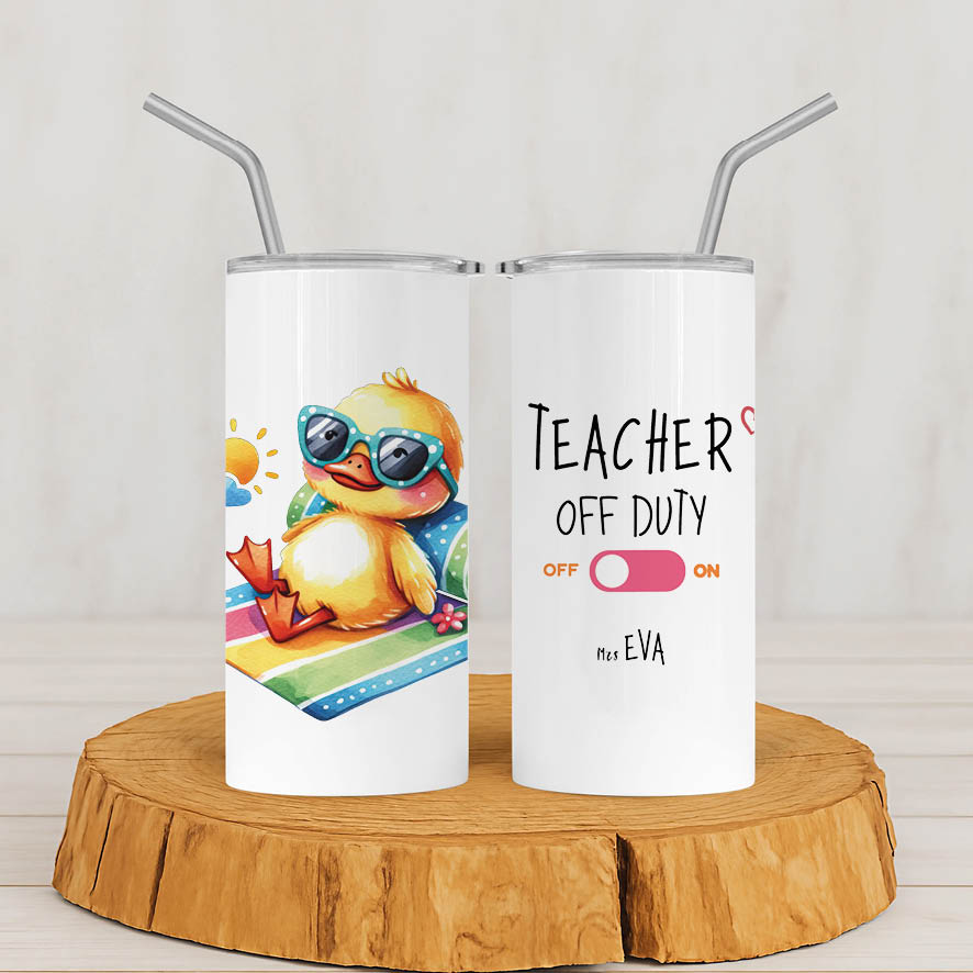 Ποτήρι Θερμός με καλαμάκι 480ml “Teacher off duty Παπάκι”