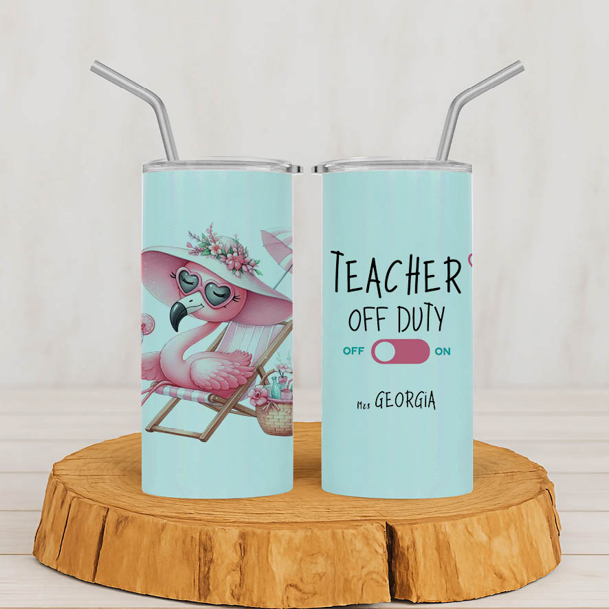 Ποτήρι Θερμός με καλαμάκι 480ml “Teacher off duty floral flamingo”