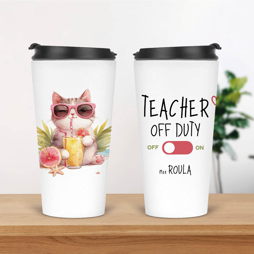 Ποτήρι Θερμός 480ml “Teacher off duty Γάτα”