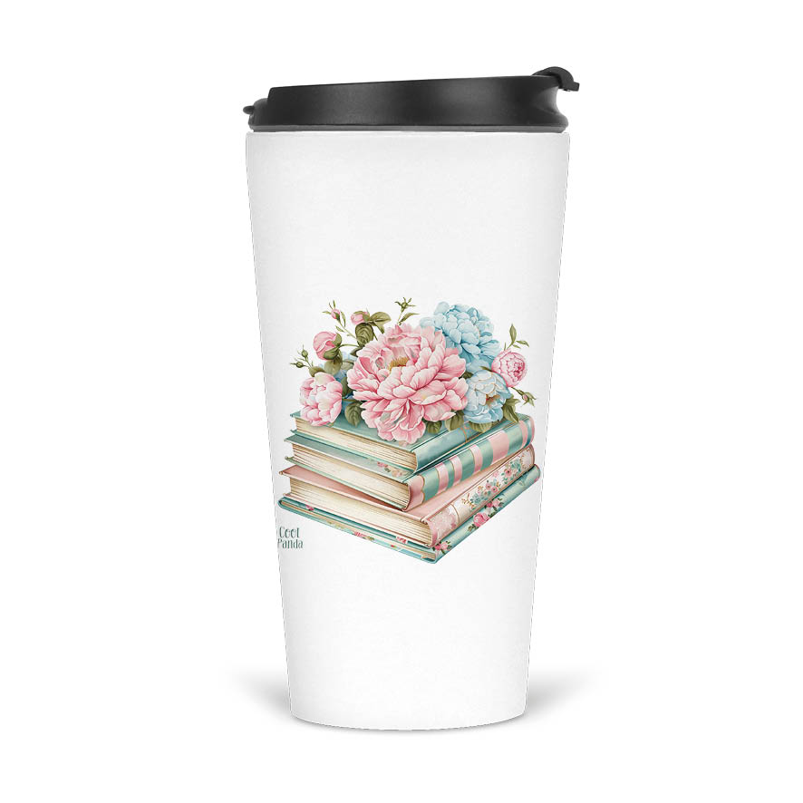 Ποτήρι Θερμός 480ml Για τη δασκάλα “Βιβλία με λουλούδια”