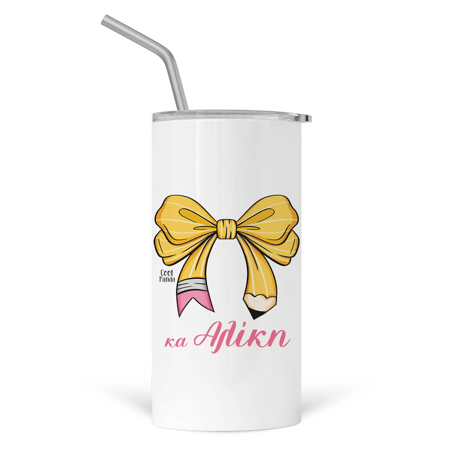 Ποτήρι Θερμός με καλαμάκι 480ml Για τη δασκάλα “Bow pencil”