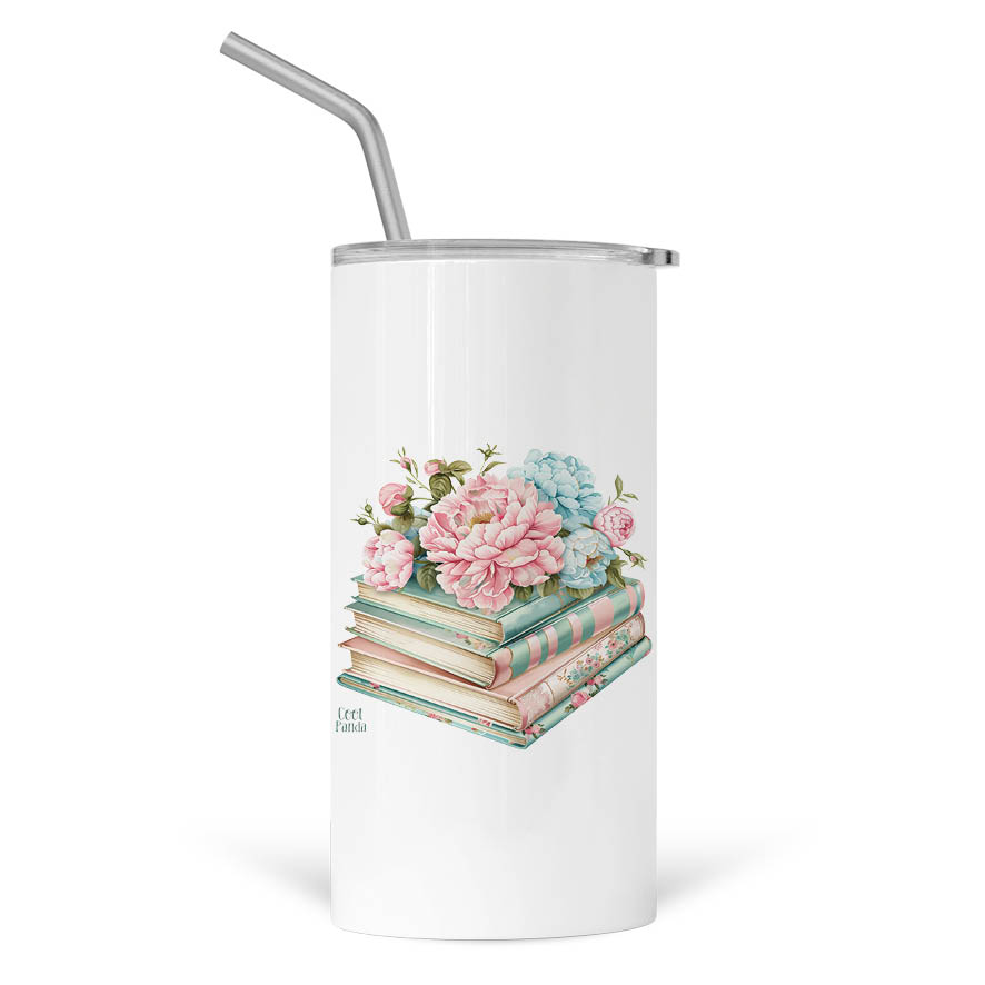 Ποτήρι Θερμός με καλαμάκι 480ml Για τη δασκάλα “Βιβλία με λουλούδια”