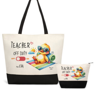 Σετ τσάντα θαλάσσης και νεσεσέρ μαύρο “Teacher off duty Παπάκι”