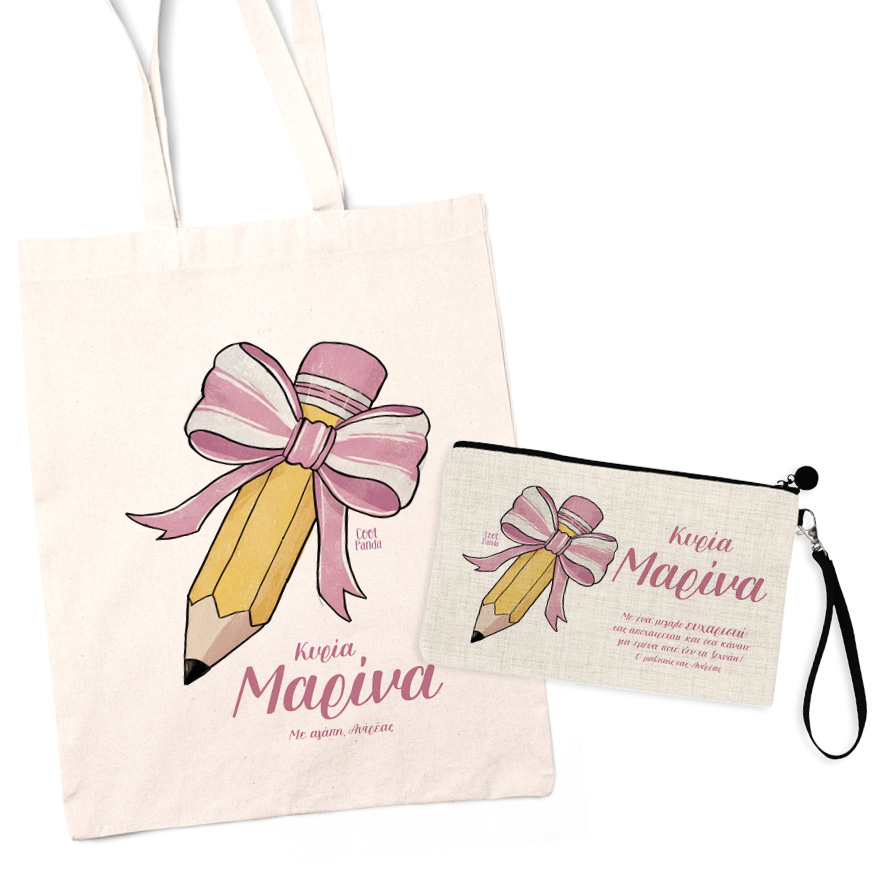 Σετ tote bag και νεσεσέρ “Μολύβι με φιόγκο”