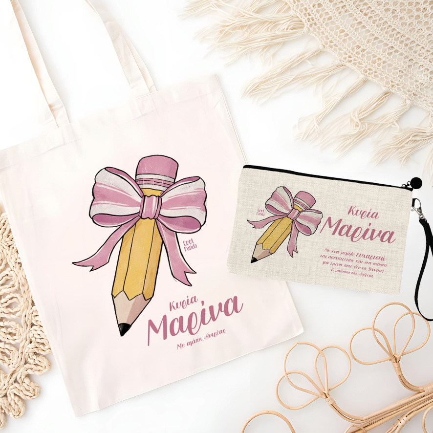 Σετ tote bag και νεσεσέρ “Μολύβι με φιόγκο”