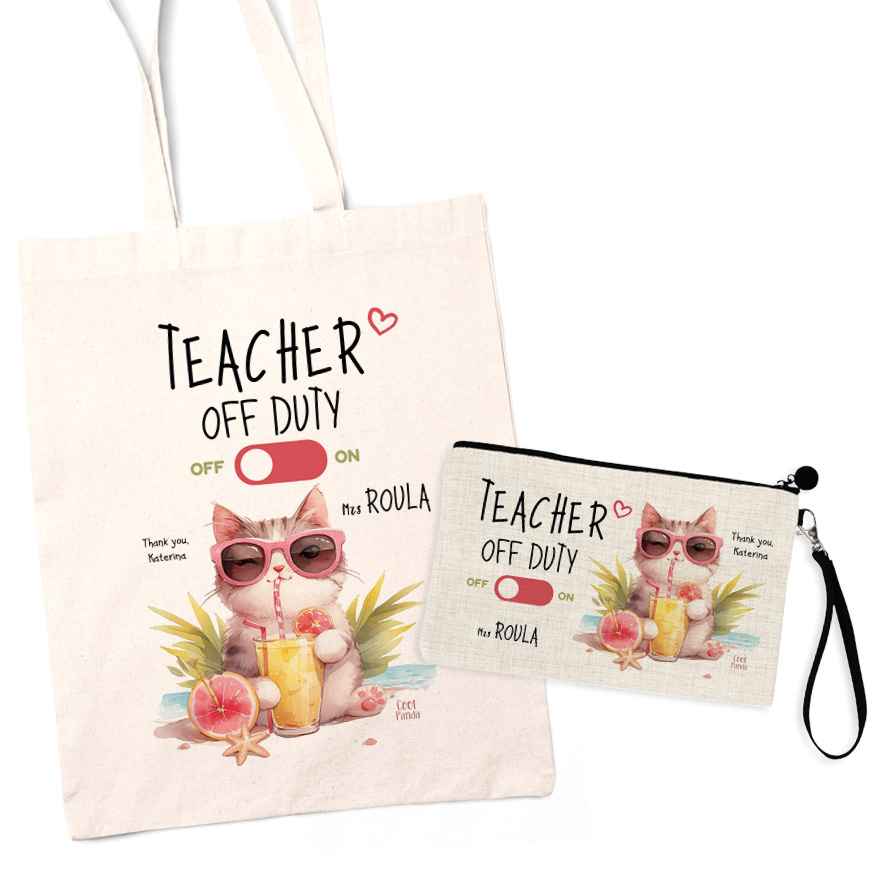 Σετ tote bag και νεσεσέρ “Teacher off duty Γάτα”