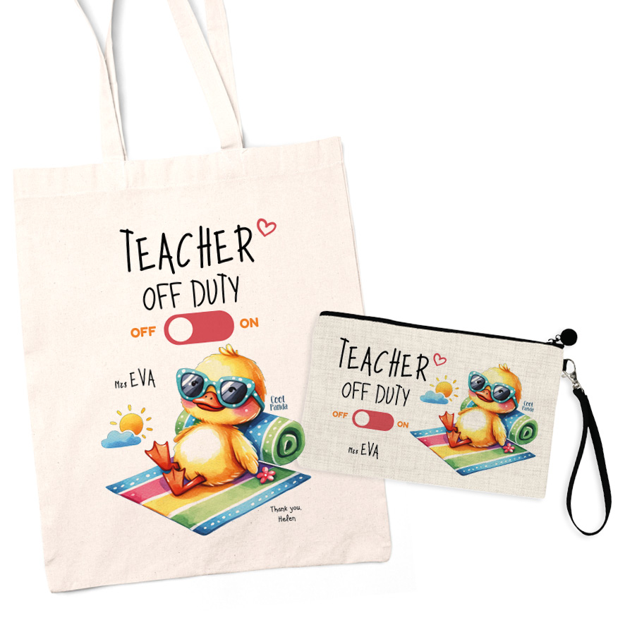 Σετ tote bag και νεσεσέρ “Teacher off duty Παπάκι”